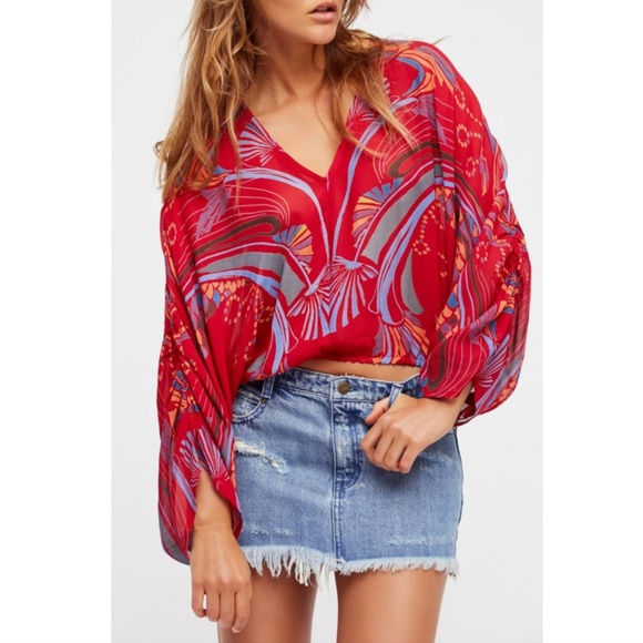 Free People Tops - Free People Red Boho Beneath The Sea Lightweight Blouse